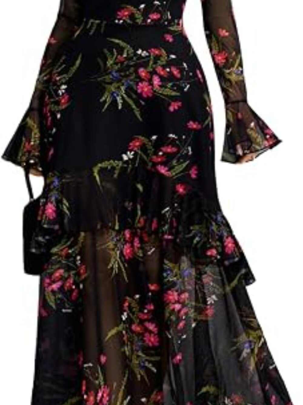 Women Floral Maxi Dress Bell Sleeve Party Wedding Guest Dresses - Picture 3 of 4